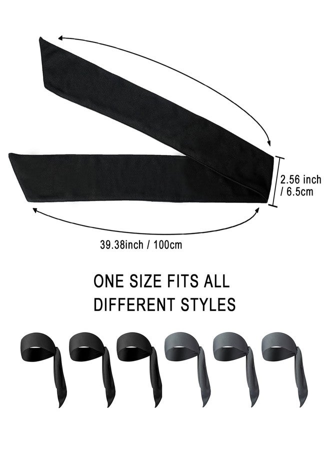 ONEYE 6PCS Tennis Tie Headbands Ninja Tie Back Bandanas Black and Grey Sport Head Ties Solid Hair Band Athletic Sweatbands for Karate Running Basketball Yoga Cycling - Image 3